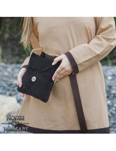 Bolsa medieval em couro de camurça para cintos, cor preta