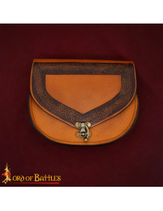 Bolsa medieval para cinto design celta repuxado, couro...