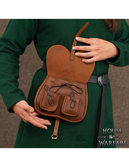 Bolsa medieval de couro marrom com...
