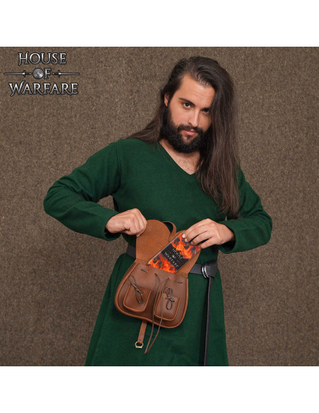 Bolsa medieval de couro marrom com...