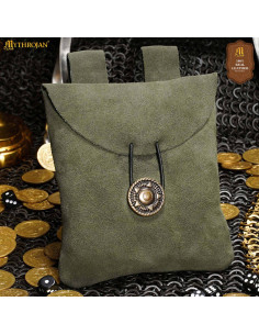Bolsa pochete medieval de couro de camurça, cor verde escura