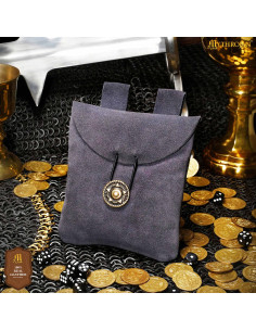 Bolsa pochete medieval de couro de camurça, cor azul