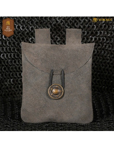 Bolsa pochete medieval de couro de camurça, cor cinza