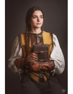 Coura medieval curta para mulher, camurça amarela