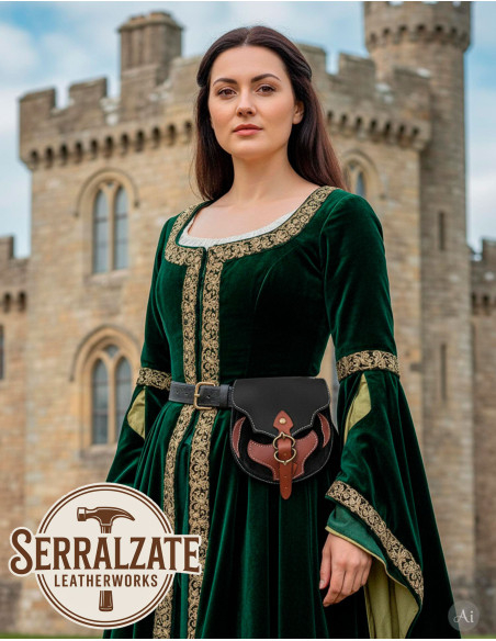 Bolsa medieval em couro preto com...