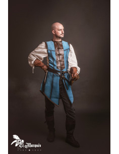 Coura medieval longa para homem, camurça azul