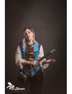 Coura medieval curta para mulher, camurça azul