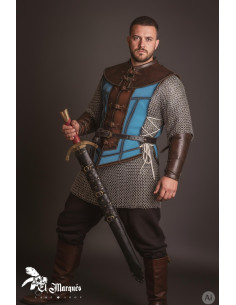 Coura medieval curta para homem, camurça azul