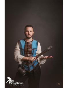 Coura medieval curta para homem, camurça azul 2