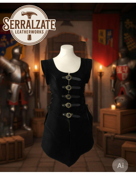 Justillo longo de couro Julienne, negro