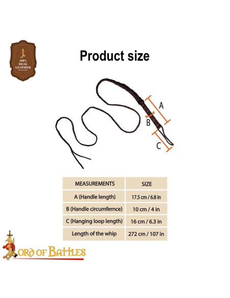 Chicote medieval rústico de couro...