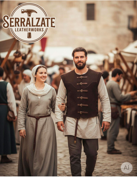 Colete Medieval Martín curto marrón