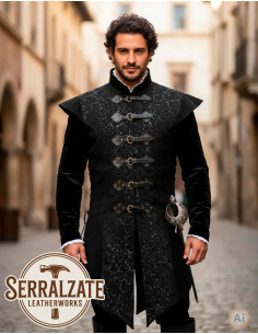 Colete longo Renascença em couro legítimo preto