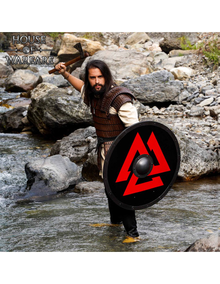 Escudo vikingue redondo em madeira...