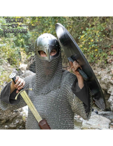 Escudo vikingue redondo em madeira...