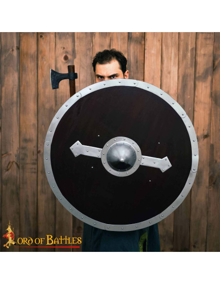 Escudo redondo vikingo em madeira com...