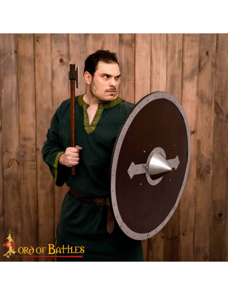 Escudo redondo vikingo em madeira com...