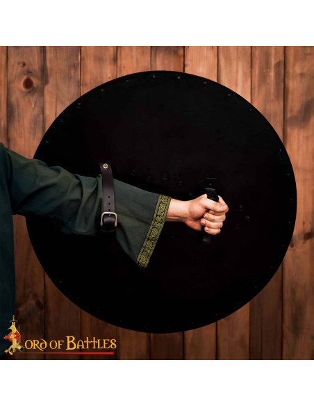 Escudo redondo vikingo em madeira com...