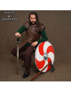 Escudo medieval de guerreiro vikingos, vermelho-branco 2