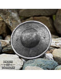Broquel medieval redondo em aço, acabamento antigo