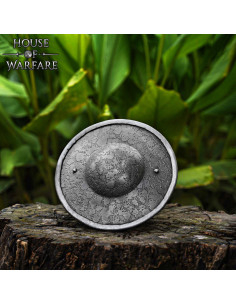 Broquel medieval redondo em aço, acabamento antigo 2