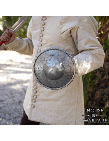 Broquel medieval redondo em aço,...