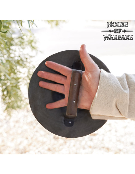 Broquel medieval redondo em aço,...