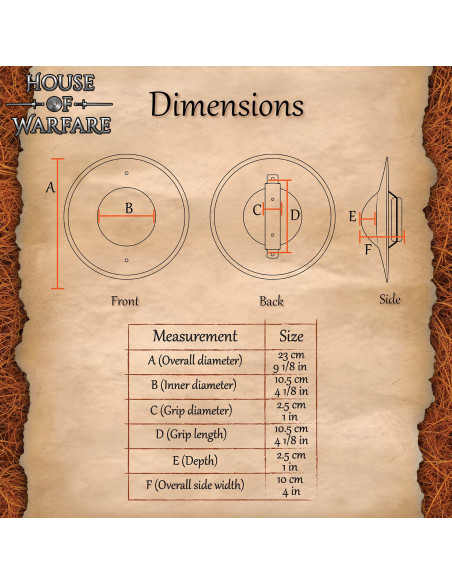 Broquel medieval redondo em aço,...