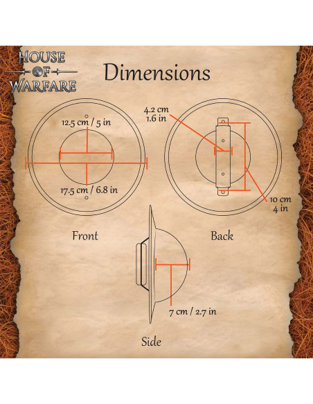 Broquel medieval pequeno em aço (17,5...