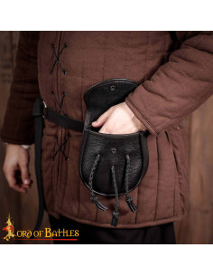 Bolsa medieval em couro com franjas trançadas, cor preta 2