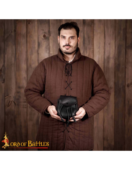 Bolsa medieval em couro com franjas...