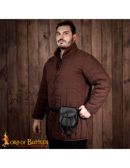 Bolsa medieval em couro com franjas...