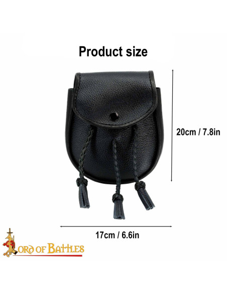 Bolsa medieval em couro com franjas...