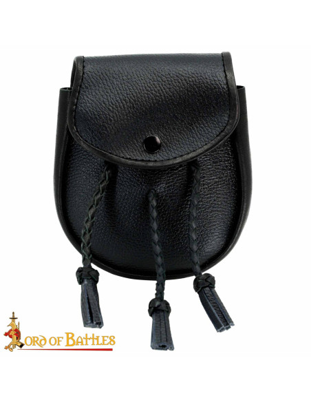 Bolsa medieval em couro com franjas...