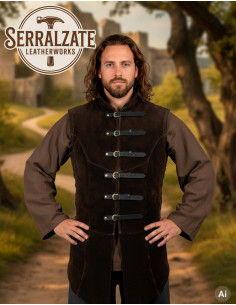 Colete medieval ajustável Arturo em camurça marrom escuro
