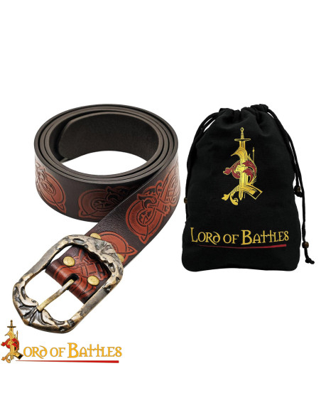 Cinto vikingue de couro repuxado com...