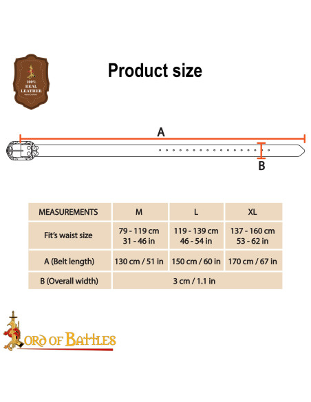 Cinto medieval de couro marrom com...