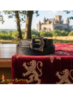 Cinto vikingue de couro preto repuxado, fivela de latão... 2