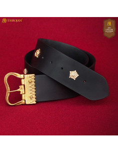 Cinto medieval Burgundiano para damas, couro preto