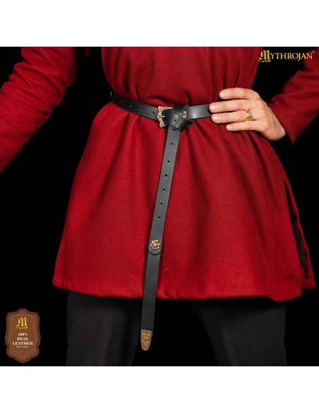 Cinto vikingue em couro preto, fivela...