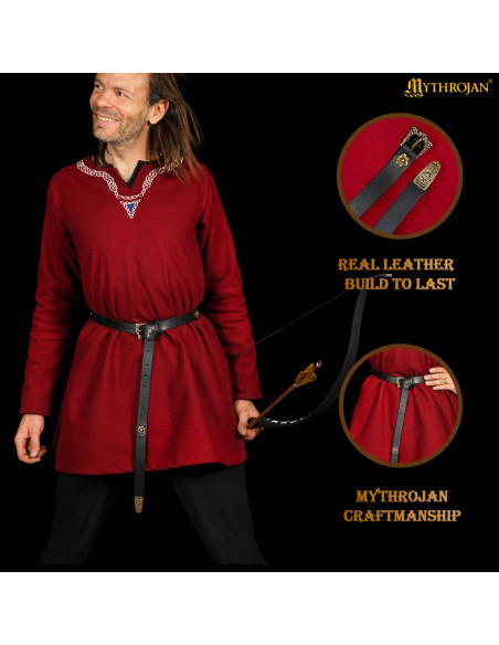 Cinto vikingue em couro preto, fivela...