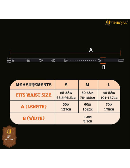Cinto vikingue em couro preto, fivela...