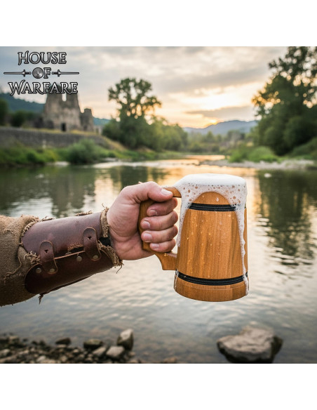 Caneca em aço-madeira estilo Pirata,...