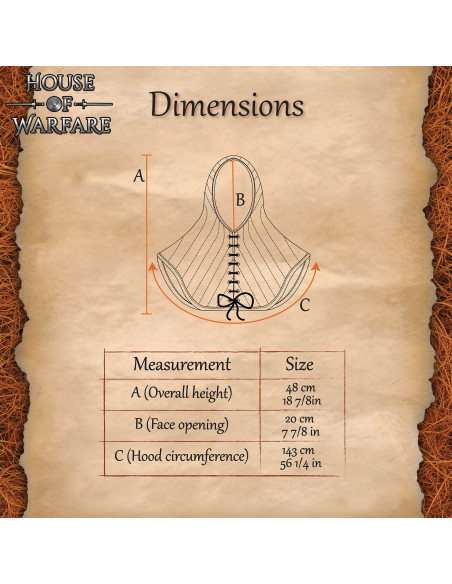 Gugel medieval acolchoado em algodão,...