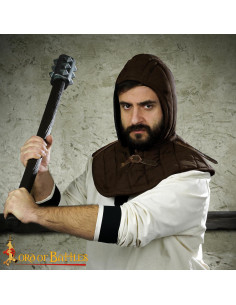 Gugel medieval acolchoado em algodão, cor marrom