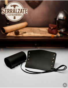 Braceletes medievais de couro preto, feitos à mão 2