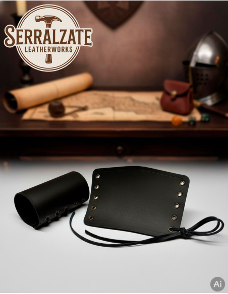 Braceletes medievais de couro preto,...