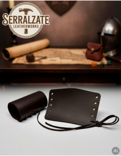 Braceletes medievais de couro marrom, feitos à mão 2