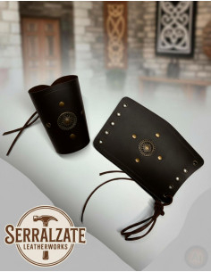 Braceletes celtas de roda em couro autêntico, marrons