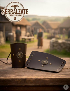 Braceletes celtas de roda em couro autêntico, marrons 2